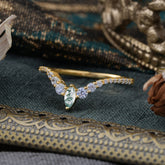 Marquise & Round Cut Moss Agate Curved Wedding Band Stacking Ring